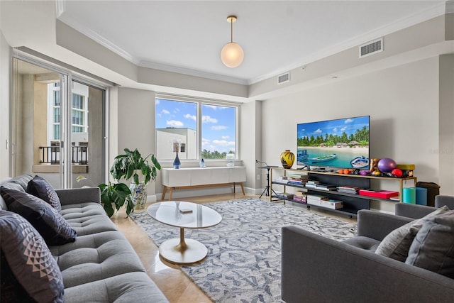 300 Beach Dr NE Unit 401, Saint Petersburg, FL 33701 - tiled living area with ornamental molding and healthy amount of natural light