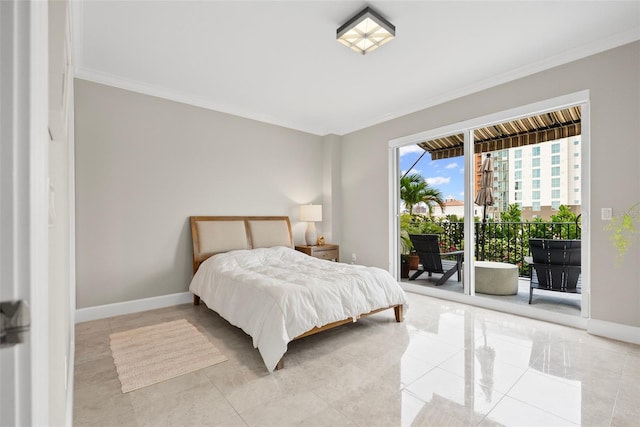 300 Beach Dr NE Unit 401, Saint Petersburg, FL 33701 - bedroom with ornamental molding, access to exterior, and baseboards