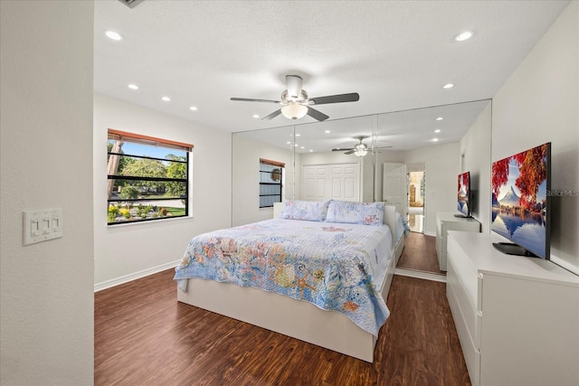 2886 Green Meadow Ct, Clearwater, FL 33761 - bedroom featuring baseboards, wood finished floors, recessed lighting, and a ceiling fan