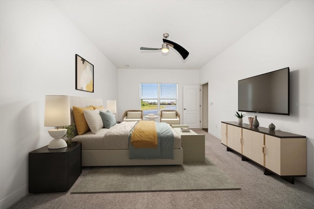 5547 Silver Sun Dr, Apollo Beach, FL 33572 - bedroom with light colored carpet, baseboards, and ceiling fan