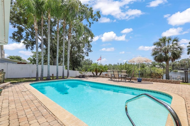 view of pool with a patio and a fenced backyard