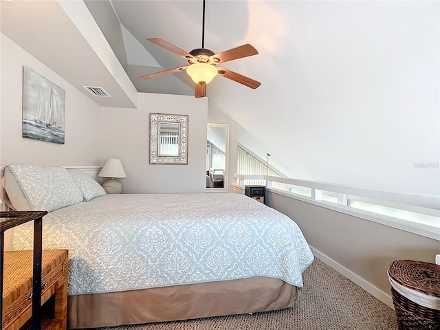 2695 N Seabreeze Pt Unit I1, Crystal River, FL 34429 - bedroom featuring carpet, lofted ceiling, baseboards, and ceiling fan