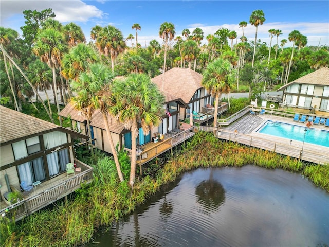 2695 N Seabreeze Pt Unit I1, Crystal River, FL 34429 - aerial view of property and surrounding area featuring a pool area and a nearby body of water