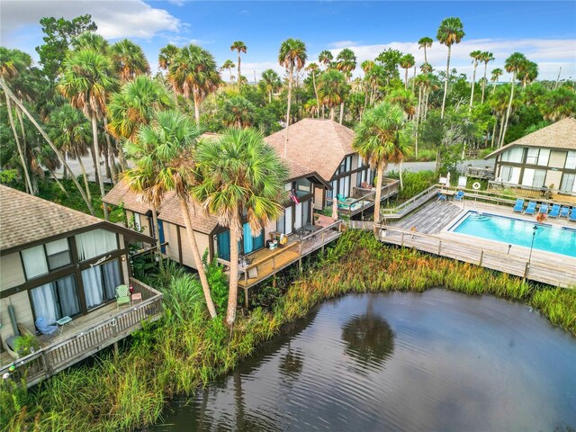 2695 N Seabreeze Pt Unit I1, Crystal River, FL 34429 - aerial view of property and surrounding area featuring a pool area and a nearby body of water