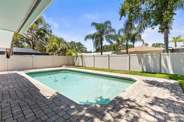 view of swimming pool featuring a patio and a fenced backyard