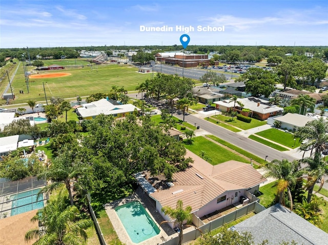 aerial view of a pool area