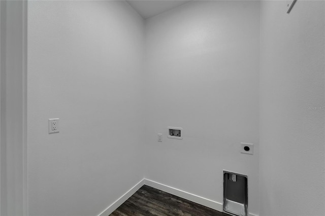 6097 Vermont Ave, New Port Richey, FL 34653 - washroom featuring hookup for an electric dryer, baseboards, dark wood-style floors, and hookup for a washing machine