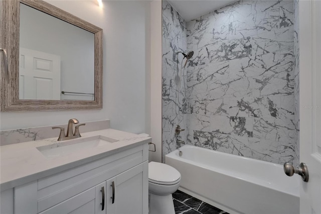 6097 Vermont Ave, New Port Richey, FL 34653 - full bathroom with marble finish flooring, vanity, toilet, and shower / washtub combination