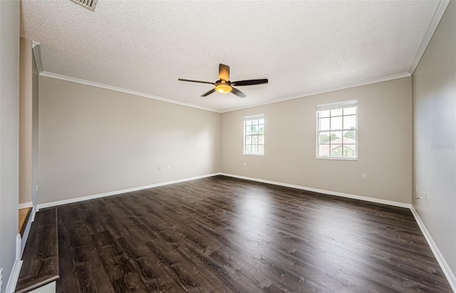 1712 Crossvine Ct, Trinity, FL 34655 - unfurnished room with dark wood-style floors, ceiling fan, a textured ceiling, and crown molding