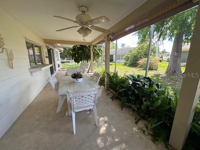 view of patio with a ceiling fan