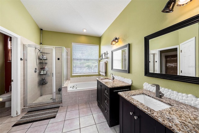 14042 Marlberry Way, Odessa, FL 33556 - full bathroom featuring a stall shower, tile patterned flooring, a bath, and two vanities