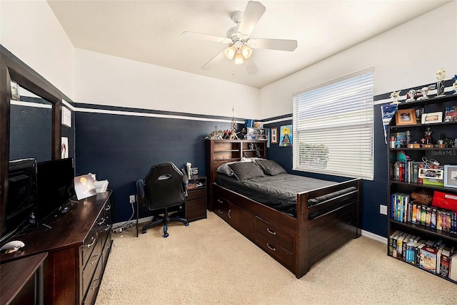 14042 Marlberry Way, Odessa, FL 33556 - bedroom featuring light carpet, a desk, and a ceiling fan
