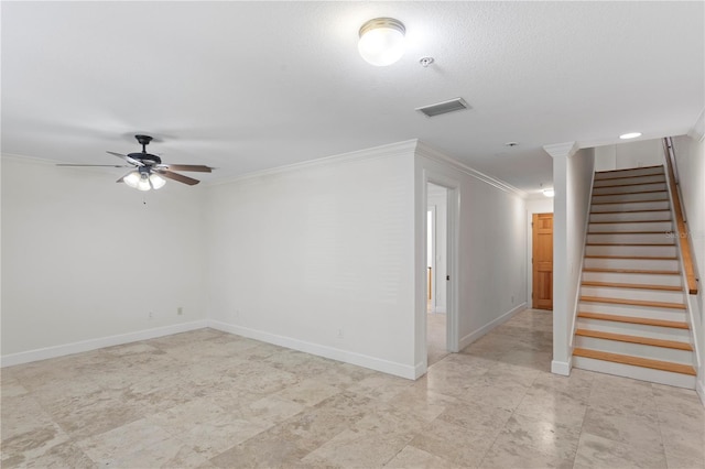 512 S Glen Ave, Tampa, FL 33609 - empty room featuring crown molding, ceiling fan, stairs, and baseboards