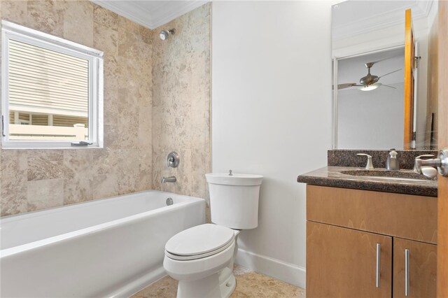 512 S Glen Ave, Tampa, FL 33609 - full bathroom featuring baseboards, toilet, vanity, ornamental molding, and ceiling fan