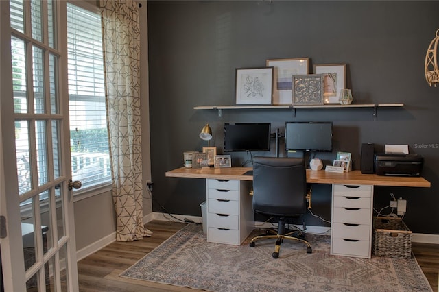 12327 Eagle Swoop Pl, Riverview, FL 33579 - office area featuring wood finished floors and baseboards
