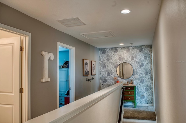 12327 Eagle Swoop Pl, Riverview, FL 33579 - hallway featuring attic access, carpet, and recessed lighting