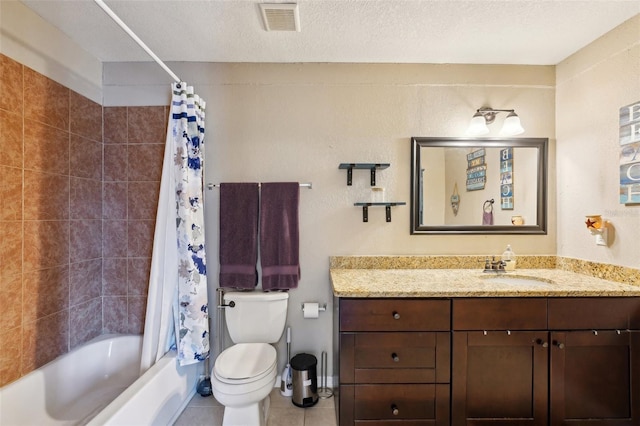 1450 Seabreeze St, Clearwater, FL 33756 - bathroom featuring vanity, toilet, shower / bath combination with curtain, and tile patterned flooring