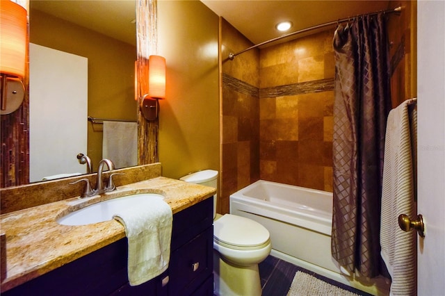1955 Cobblestone Way, Clearwater, FL 33760 - full bath with vanity, shower / bath combo with shower curtain, wood finished floors, and recessed lighting