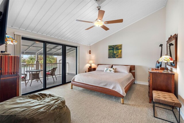 12360 Capri Cir N Unit 106, Treasure Island, FL 33706 - carpeted bedroom with access to exterior, baseboards, lofted ceiling, and ceiling fan