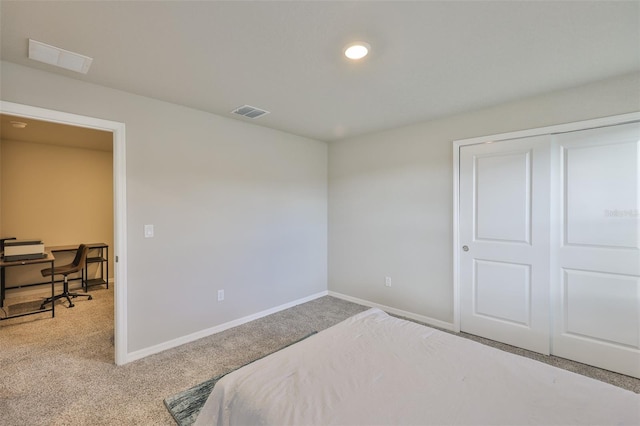 7709 Imagination Pl, Wesley Chapel, FL 33545 - carpeted bedroom featuring baseboards, an office area, a closet, and recessed lighting