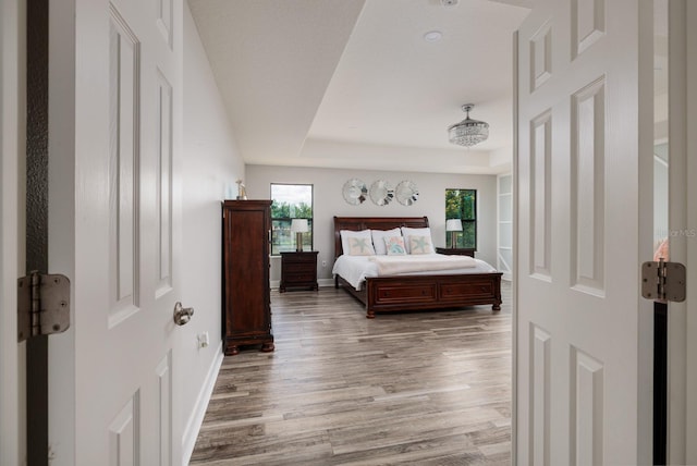 4611 Grand Preserve Pl, Palm Harbor, FL 34684 - bedroom featuring light wood finished floors, baseboards, and a tray ceiling