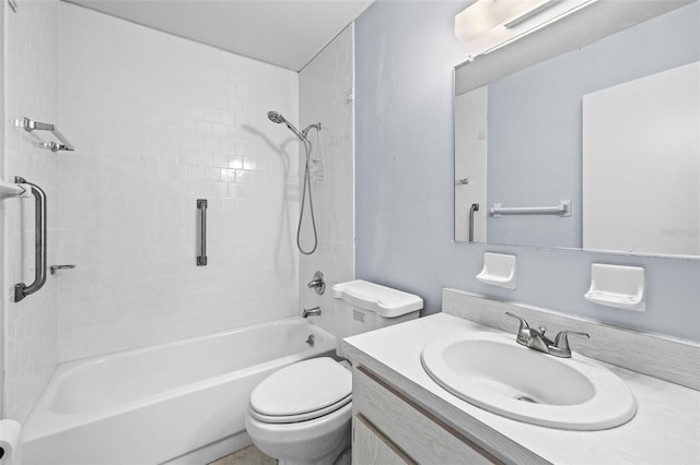full bath featuring toilet, shower / washtub combination, and vanity