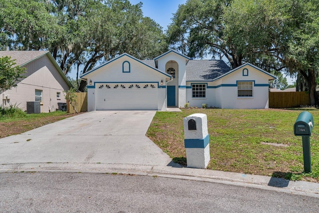 748 Sagewood Dr, Lakeland, FL 33813 - view of front of house with a garage, concrete driveway, stucco siding, and a shingled roof