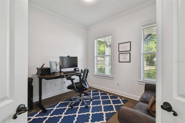 807 W Kentucky Ave, Tampa, FL 33603 - office area featuring wood finished floors, crown molding, and baseboards