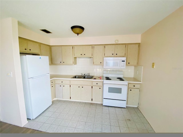 4351 Tahitian Gardens Cir Unit H, Holiday, FL 34691 - kitchen with white appliances, light countertops, tasteful backsplash, a sink, and light tile patterned flooring