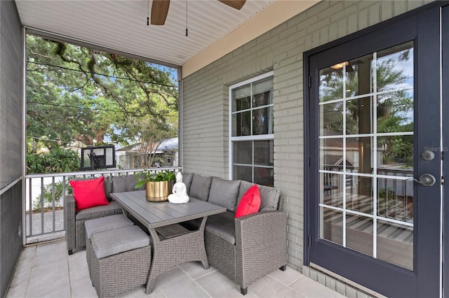 balcony with a ceiling fan