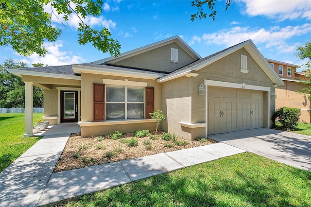 7103 Bridgeview Dr, Wesley Chapel, FL 33545 - view of front of property with stucco siding, an attached garage, driveway, and covered porch