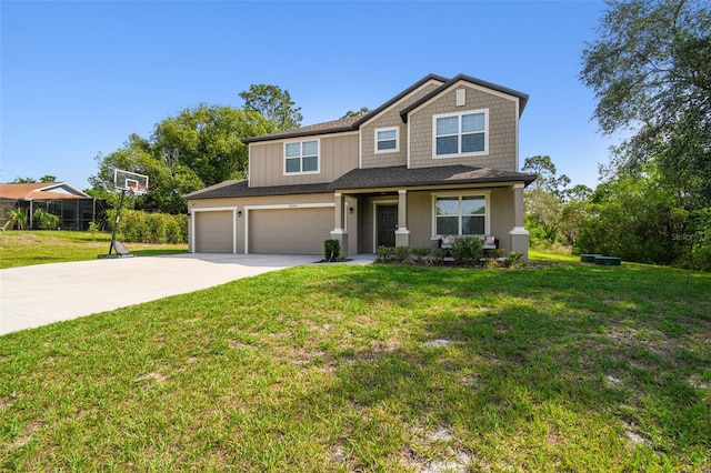 14282 Coronado Dr, Spring Hill, FL 34609 - craftsman house featuring driveway, a front lawn, a garage, and a porch