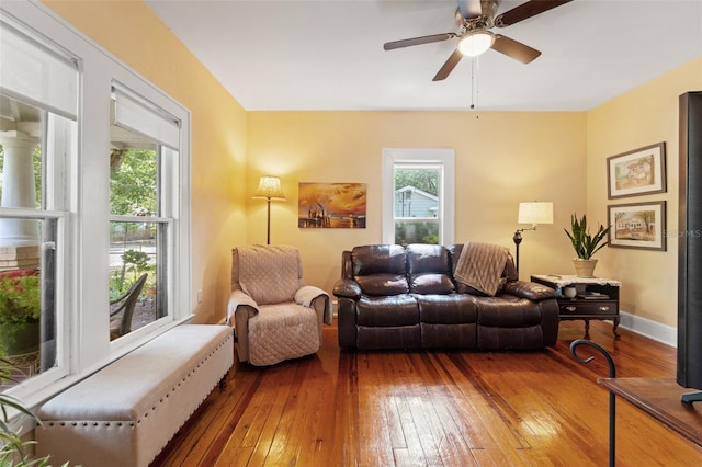 1001 E Crawford St, Tampa, FL 33604 - living room featuring hardwood / wood-style flooring, ceiling fan, and baseboards