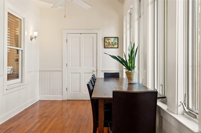 1001 E Crawford St, Tampa, FL 33604 - dining room featuring hardwood / wood-style floors, a ceiling fan, and baseboards