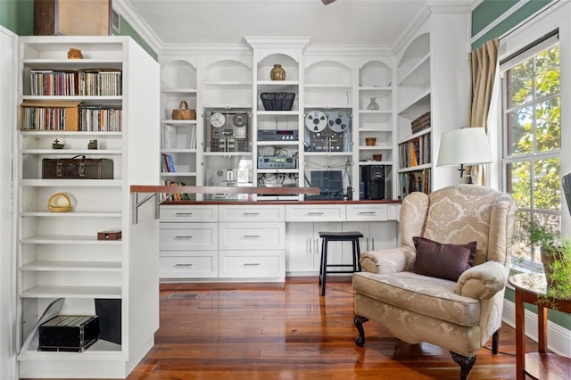 1001 E Crawford St, Tampa, FL 33604 - office space featuring dark wood-type flooring, ornamental molding, and built in shelves