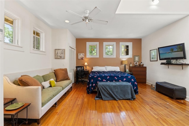 1001 E Crawford St, Tampa, FL 33604 - bedroom featuring multiple windows, wood-type flooring, ceiling fan, a closet, and recessed lighting