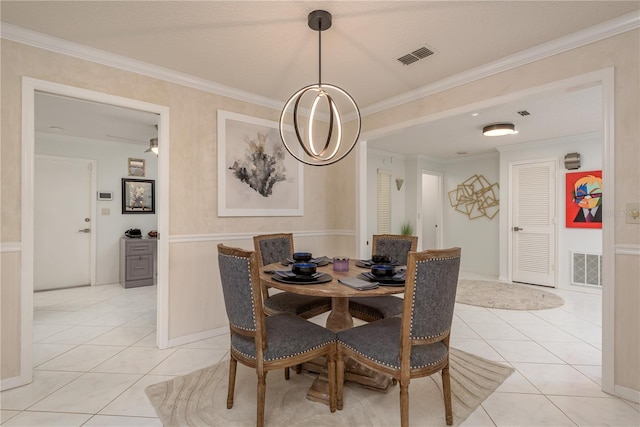 3071 Bolt Dr, Palm Harbor, FL 34685 - dining space featuring light tile patterned floors and ornamental molding