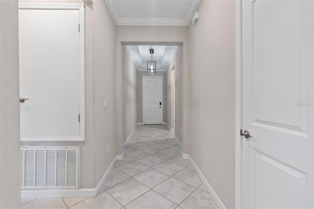 4690 Coachford Dr, Wesley Chapel, FL 33543 - corridor featuring ornamental molding, light tile patterned floors, and baseboards
