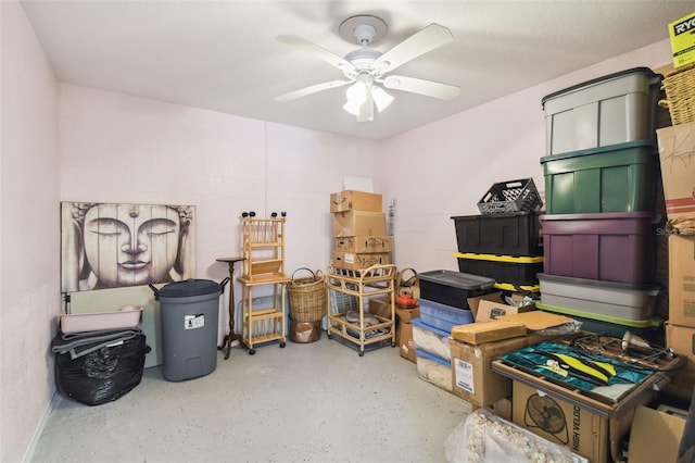 3227 Rose Arbor Dr, Hernando Beach, FL 34607 - storage room featuring a ceiling fan