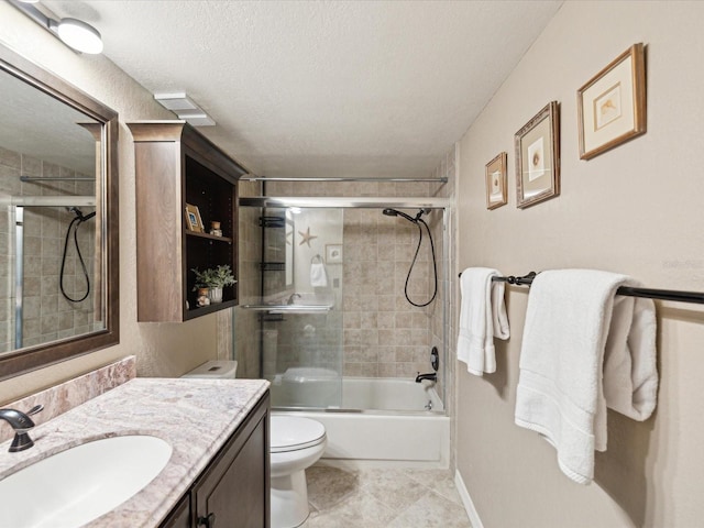 5729 Calais Blvd N Unit 6, Saint Petersburg, FL 33714 - bathroom with vanity, toilet, a textured ceiling, shower / bath combination with glass door, and tile patterned flooring