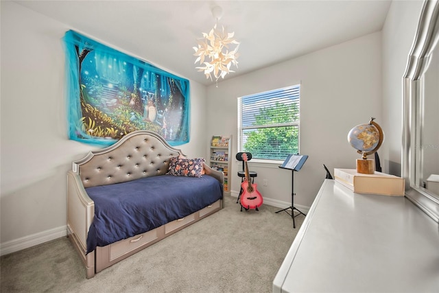 31643 Colada Drift Way, Wesley Chapel, FL 33545 - carpeted bedroom featuring a chandelier and baseboards