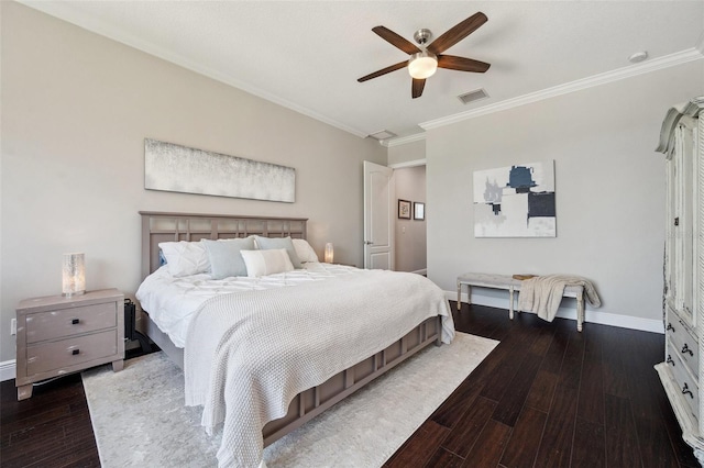 7115 Bay St, St Pete Beach, FL 33706 - bedroom with crown molding, baseboards, wood finished floors, and a ceiling fan
