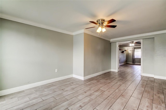 9120 Lunar Ln, Port Richey, FL 34668 - spare room with ceiling fan, crown molding, baseboards, and light wood-type flooring