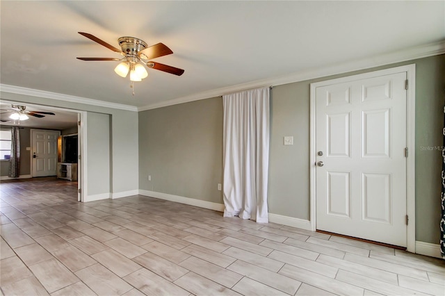 9120 Lunar Ln, Port Richey, FL 34668 - unfurnished living room with ceiling fan, crown molding, and baseboards