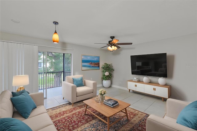 13125 Wilcox Rd Unit 16202, Largo, FL 33774 - living room featuring tile patterned floors, ceiling fan, and baseboards
