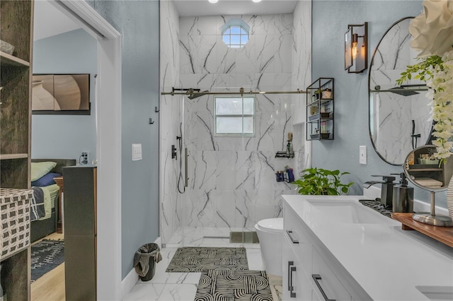 332 Wood Dove Ave, Tarpon Springs, FL 34689 - bathroom featuring a marble finish shower, marble finish flooring, toilet, and vanity