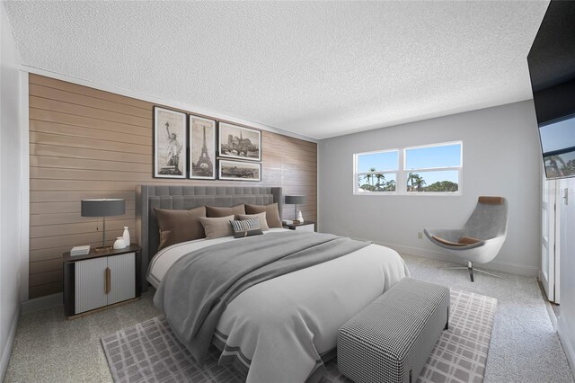 10216 Regal Dr Unit 208, Largo, FL 33774 - carpeted bedroom with wood walls, a textured ceiling, and baseboards