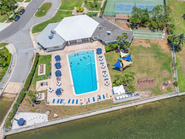 10216 Regal Dr Unit 208, Largo, FL 33774 - drone / aerial view of a pool area and a nearby body of water