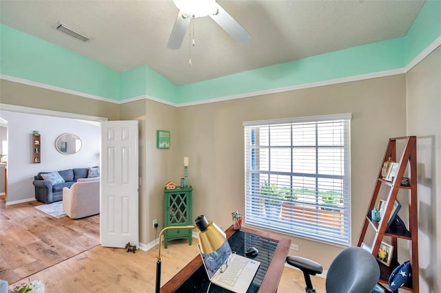 8504 Tidal Bay Ln, Tampa, FL 33635 - office space with light wood finished floors, a ceiling fan, and baseboards
