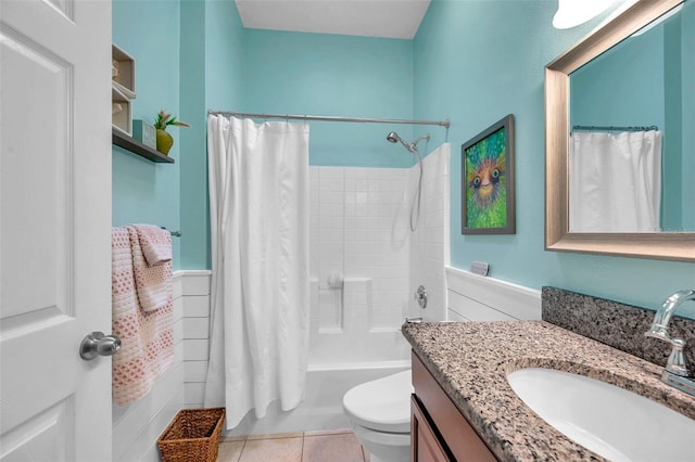 8504 Tidal Bay Ln, Tampa, FL 33635 - full bath featuring toilet, vanity, shower / bath combo with shower curtain, and tile patterned flooring
